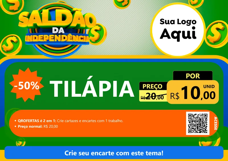 Modelo de Cartaz para Cartaz A4 Horizontal com o tema Saldão da Indepêndencia para Peixaria