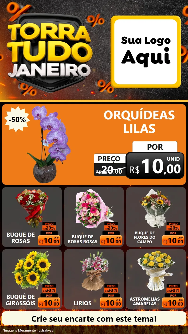 Modelo de Rede Social para Stories com o tema Torra Tudo Janeiro para Floricultura e jardim