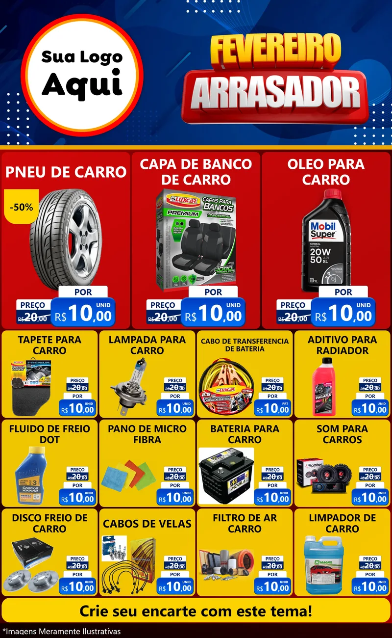 Modelo de Encarte para Encarte Grande com o tema Fevereiro Arrasador para Auto peças