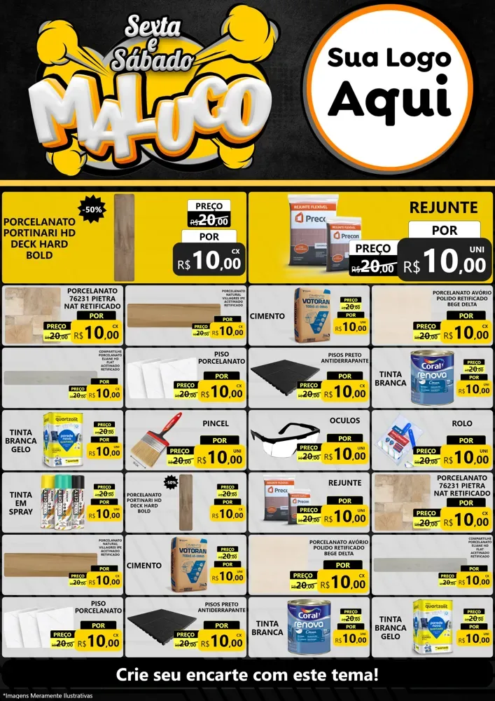 Modelo de Encarte para Encarte A4 Vertical com o tema Sexta e Sábado Maluco para Pisos e revestimentos