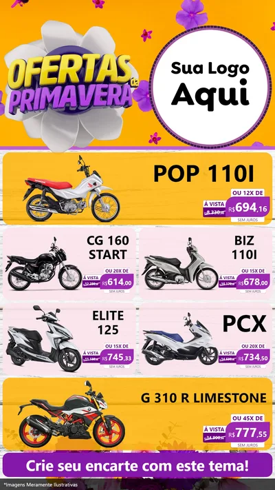 Modelo de TV para TV Vertical com o tema Ofertas Da Primavera para Concessionaria de Motos