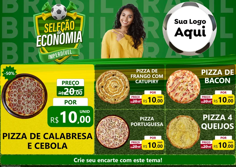 Modelo de Encarte para Encarte A4 Horizontal com o tema Seleção de Economia - Copa para Pizzaria