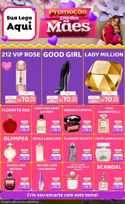 Modelo de Encarte para Encarte Grande com o tema Promoção Dia das Mães para Perfumes