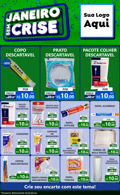 Modelo de Encarte para Encarte Grande com o tema Janeiro Sem Crise para Embalagens