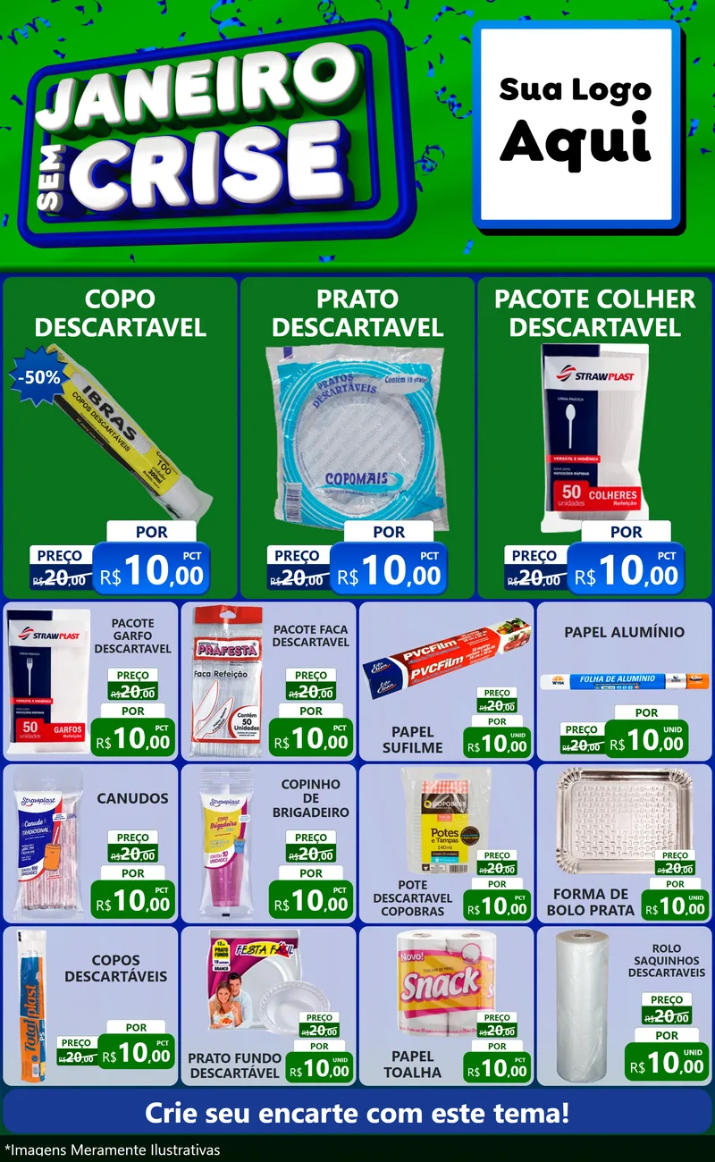 Modelo de Encarte para Encarte Grande com o tema Janeiro Sem Crise para Embalagens