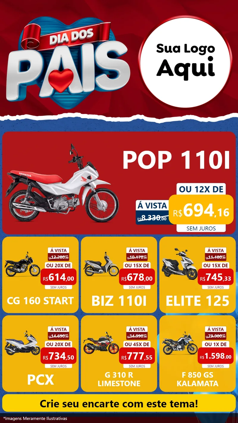Modelo de Rede Social para Stories com o tema Dia dos Pais para Concessionaria de Motos
