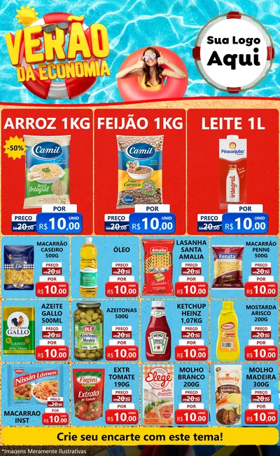 Modelo de Encarte para Encarte Grande com o tema Verão da Economia para Supermercado