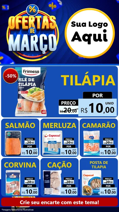 Modelo de Rede Social para Stories com o tema Ofertas de Março para Peixaria