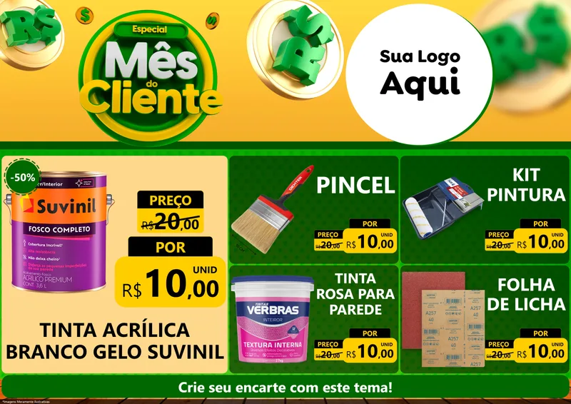 Modelo de Encarte para Encarte A4 Horizontal com o tema Especial Mês do Cliente para Tintas e Ferramentas