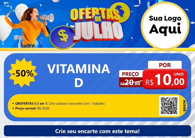 Modelo de Cartaz para Cartaz A4 Horizontal com o tema Ofertas de Julho para Farmácia