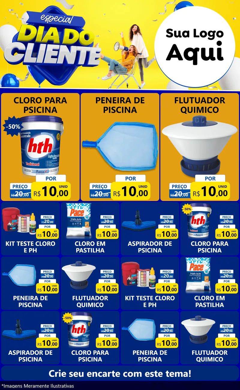 Modelo de Encarte para Encarte Grande com o tema Especial Dia do Cliente para Produtos para Piscina