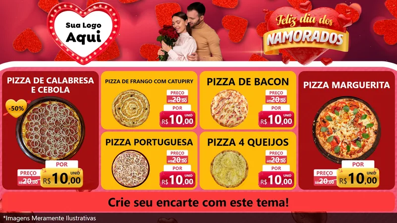 Modelo de TV para TV Horizontal com o tema Feliz Dia Dos Namorados para Pizzaria