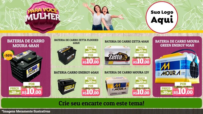 Modelo de TV para TV Horizontal com o tema Para Você Mulher para Baterias Elétricas