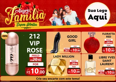 Modelo de Encarte para Encarte A4 Horizontal com o tema Alegria em Família Super Ofertas - Natal para Perfumes