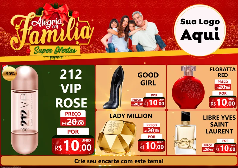 Modelo de Encarte para Encarte A4 Horizontal com o tema Alegria em Família Super Ofertas - Natal para Perfumes