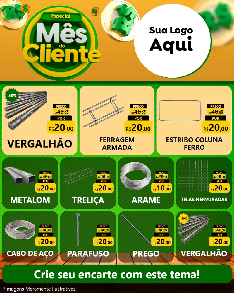Modelo de Rede Social para Feed Instagram com o tema Especial Mês do Cliente para Ferragens