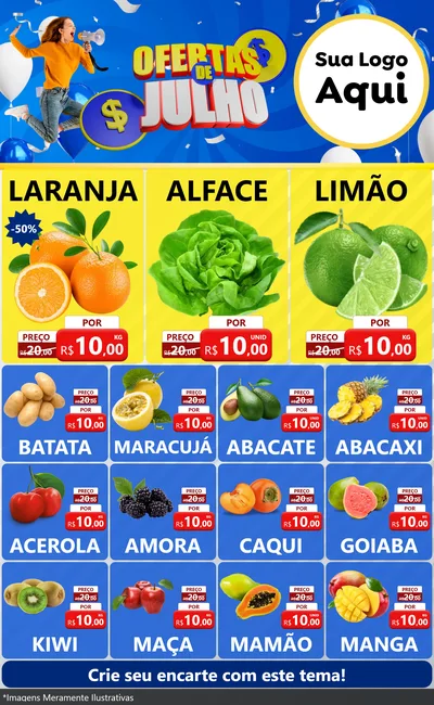 Modelo de Encarte para Encarte Grande com o tema Ofertas de Julho para Hortifrúti