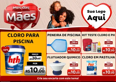 Modelo de Encarte para Encarte A4 Horizontal com o tema Mês das Mães para Produtos para Piscina
