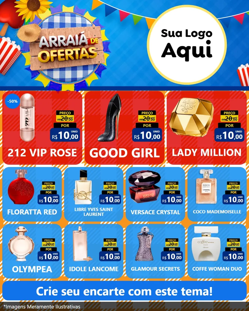 Modelo de Rede Social para Feed Instagram com o tema Arraiá de Ofertas para Perfumes