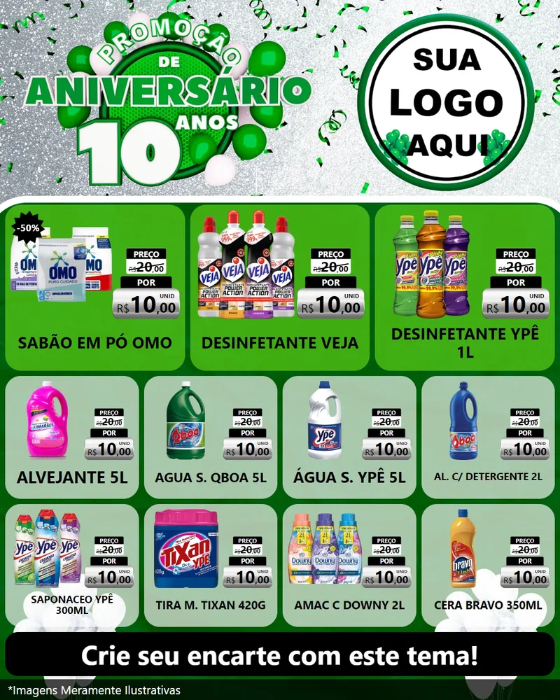 Modelo de Rede Social para Feed Instagram com o tema Promoção de Aniversário - 10 Anos para Produtos de Limpeza