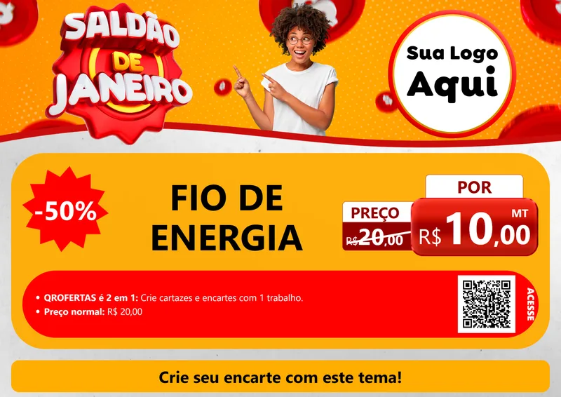Modelo de Cartaz para Cartaz A4 Horizontal com o tema Saldão de Janeiro para Materiais Elétricos