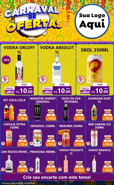 Modelo de Encarte para Encarte Grande com o tema Carnaval de Ofertas para Distribuidora de bebidas
