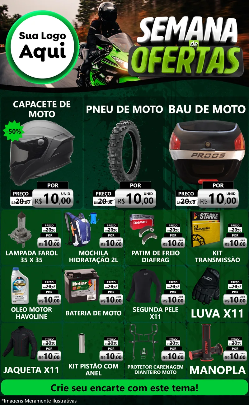 Modelo de Encarte para Encarte Grande com o tema Semana De Ofertas - Motopeças para Moto peças