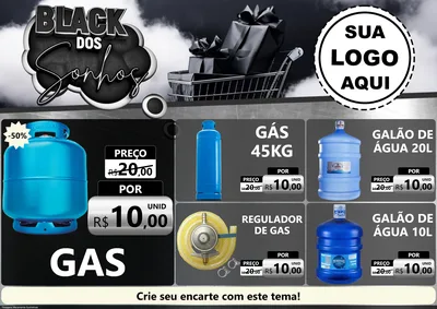 Modelo de Encarte para Encarte A4 Horizontal com o tema Black dos Sonhos para Água e gás