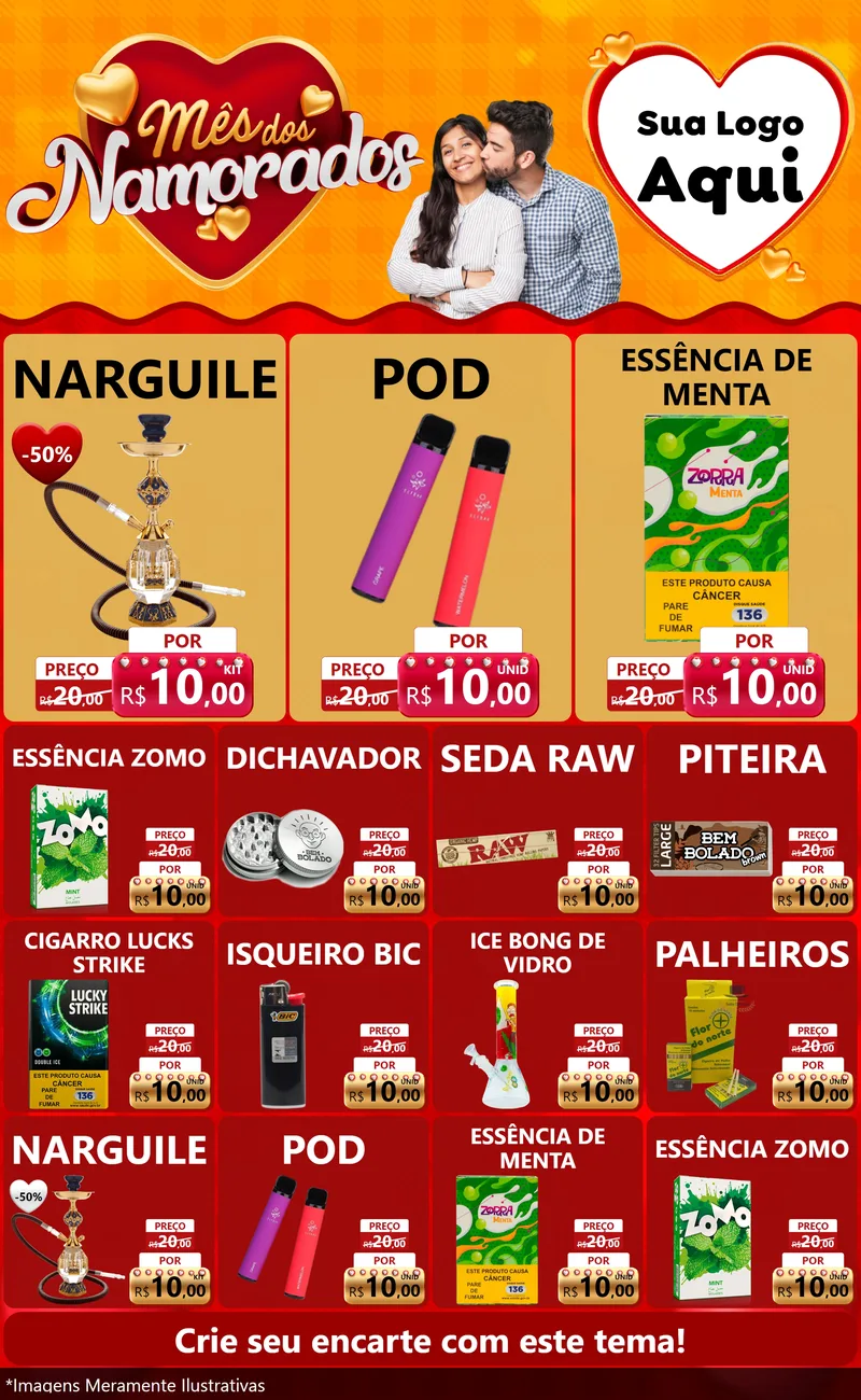 Modelo de Encarte para Encarte Grande com o tema Mês dos Namorados para Tabacaria