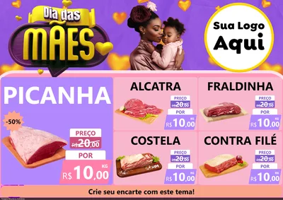 Modelo de Encarte para Encarte A4 Horizontal com o tema Dia das Mães para Açougue