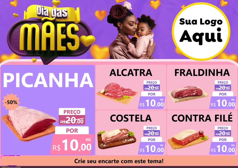 Modelo de Encarte para Encarte A4 Horizontal com o tema Dia das Mães para Açougue