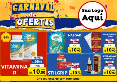 Modelo de Encarte para Encarte A4 Horizontal com o tema Carnaval de Ofertas para Farmácia