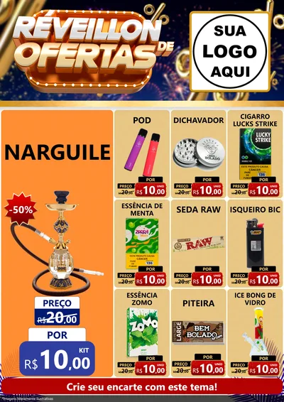 Modelo de Encarte para Encarte A4 Vertical com o tema Réveillon de Ofertas para Tabacaria