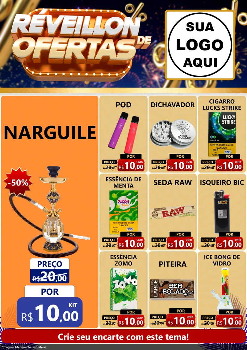 Modelo de Encarte para Encarte A4 Vertical com o tema Réveillon de Ofertas para Tabacaria