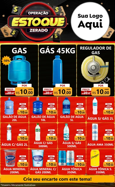 Modelo de Encarte para Encarte Grande com o tema Operação Estoque Zerado para Água e gás