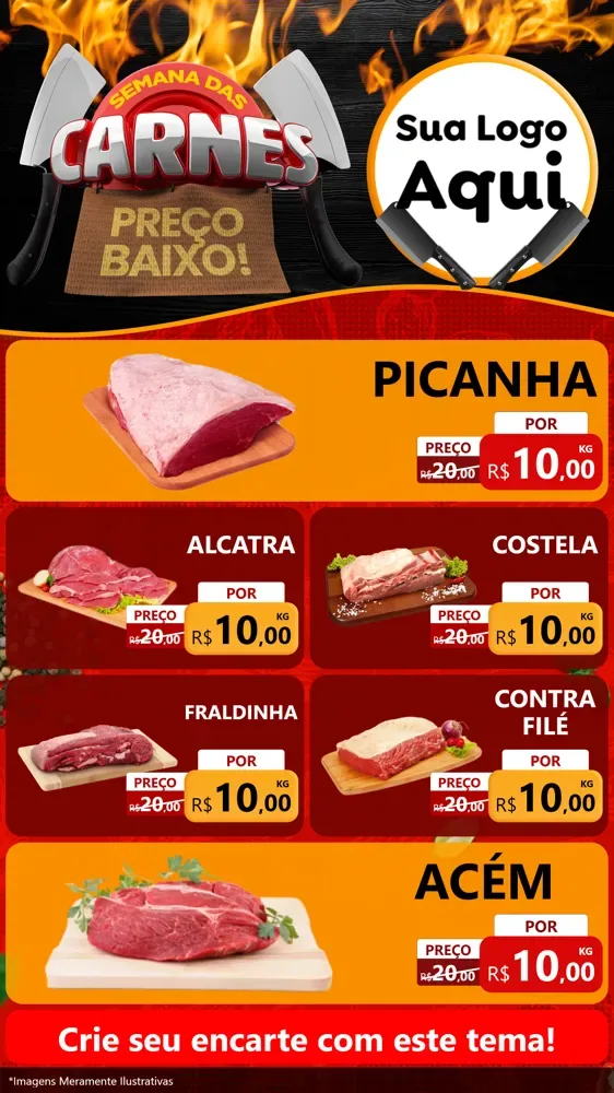 Modelo de TV para TV Vertical com o tema Semana das Carnes para Açougue