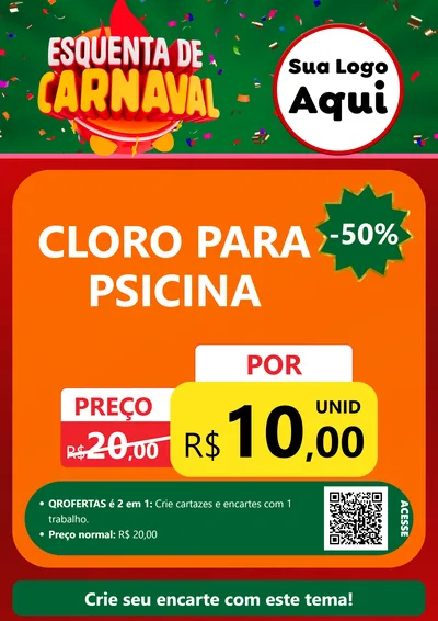 Modelo de Cartaz para Cartaz A4 Vertical com o tema Esquenta de Carnaval para Produtos para Piscina