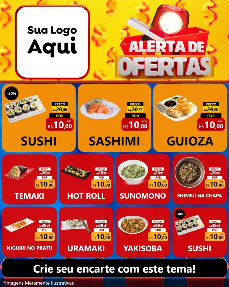 Modelo de Rede Social para Feed Instagram com o tema Alerta de Ofertas para Comida japonesa