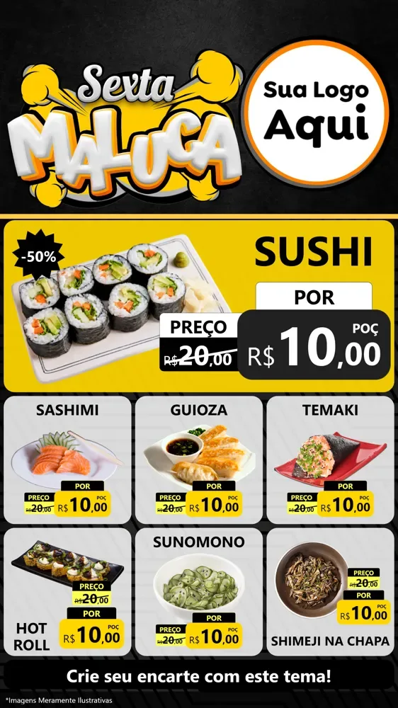 Modelo de Rede Social para Stories com o tema Sexta Maluca para Comida japonesa