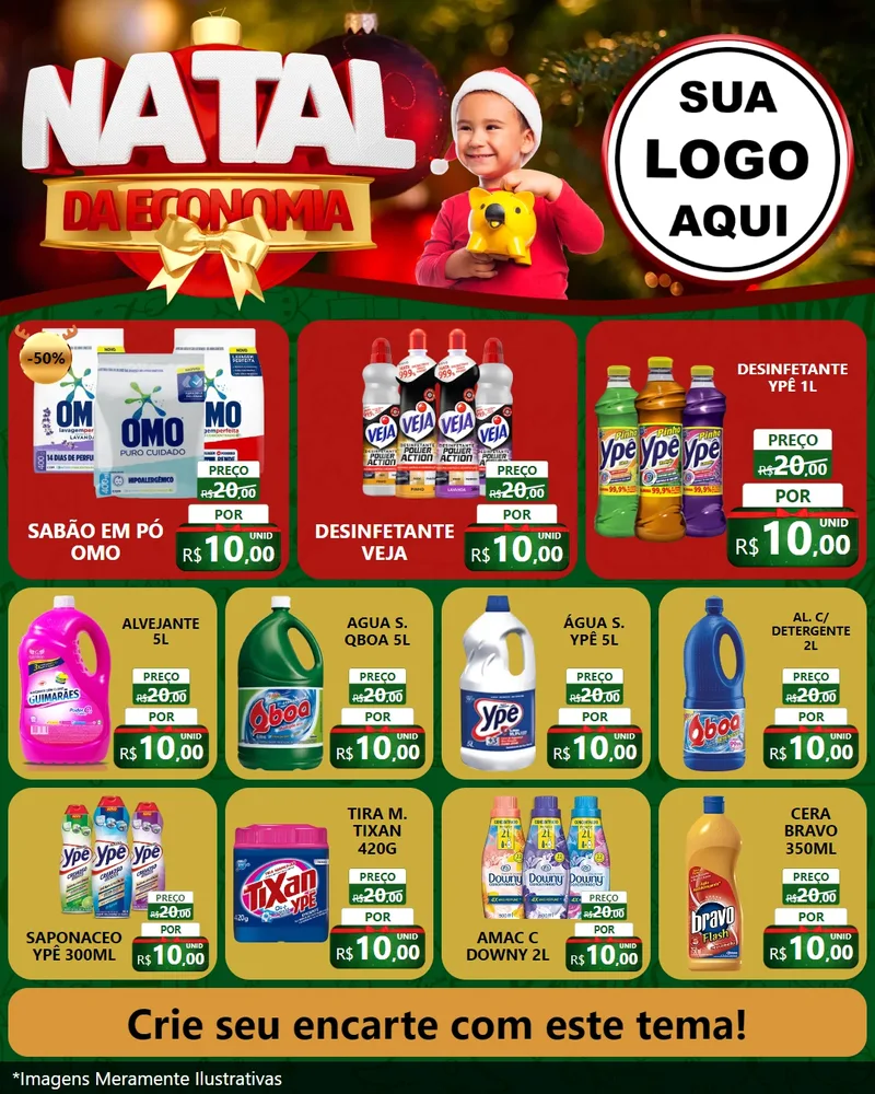 Modelo de Rede Social para Feed Instagram com o tema Natal da Economia para Produtos de Limpeza