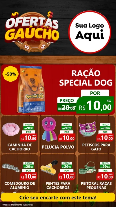 Modelo de Rede Social para Stories com o tema Ofertas Dia do Gaúcho para Pet Shop