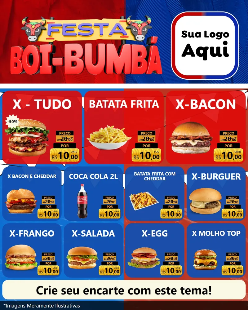 Modelo de Rede Social para Feed Instagram com o tema Festa Boi Bumbá para Hamburgueria