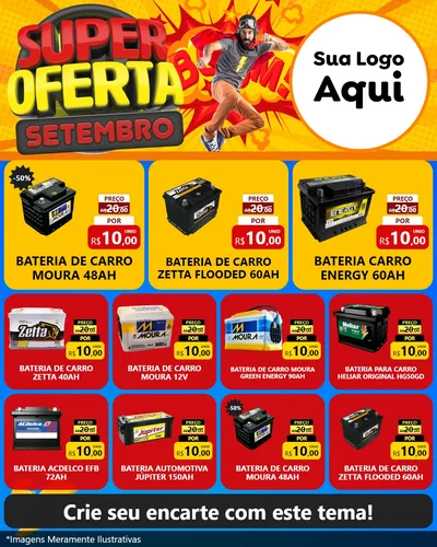 Modelo de Rede Social para Feed Instagram com o tema Super Oferta Setembro para Baterias Elétricas
