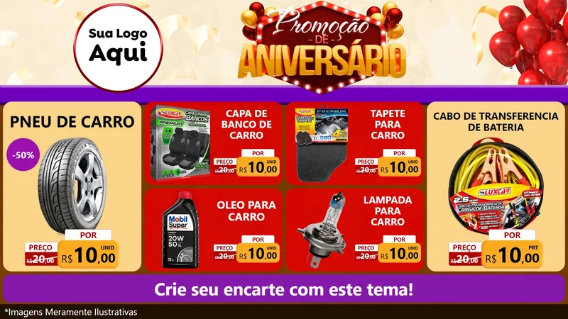 Modelo de TV para TV Horizontal com o tema Promoção de Aniversário para Auto peças