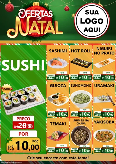Modelo de Encarte para Encarte A4 Vertical com o tema Ofertas de Natal para Comida japonesa