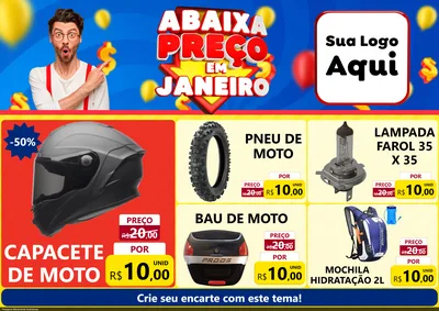 Modelo de Encarte para Encarte A4 Horizontal com o tema Abaixa Preço em Janeiro para Moto peças