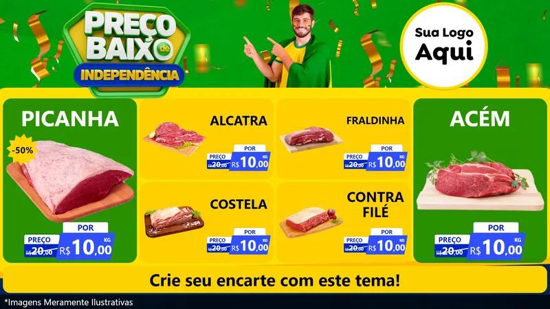 Modelo de TV para TV Horizontal com o tema Preço Baixo de Independência para Açougue