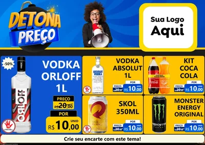 Modelo de Encarte para Encarte A4 Horizontal com o tema Detona Preços para Distribuidora de bebidas