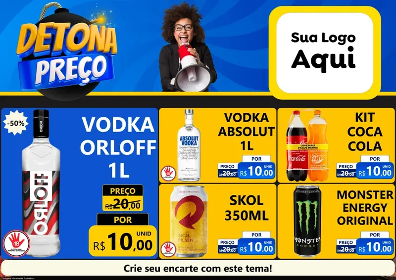 Modelo de Encarte para Encarte A4 Horizontal com o tema Detona Preços para Distribuidora de bebidas