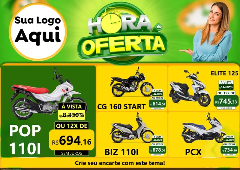 Modelo de Encarte para Encarte A4 Horizontal com o tema Hora da Oferta para Concessionaria de Motos